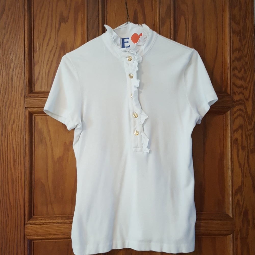 Tory Burch Lidia Polo XS White w/Gold Buttons